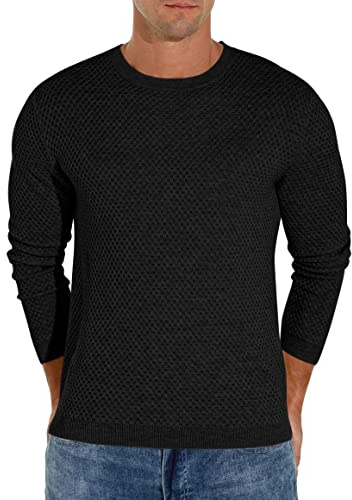 Hisir Maglione da uomo lavorato a maglia invernale caldo casual a nido d'ape leggero maglioni di lana top a maniche lunghe maglieria pullover maglione da uomo, 01 Nero, L