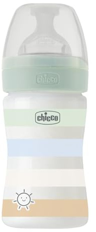 Chicco Langsamer Fluss Babyflasche, weicher Silikonsauger, Soft Sense Finish, Anti-Antikolik, reduziert Aufstoßen und Reizbarkeit, Kunststoffflasche 150 ml, 0 Monate plus, Baby, hellblau