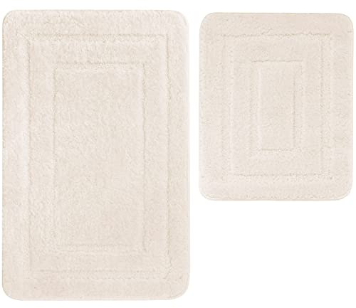 Euromat Badezimmerteppich rutschfeste Weichen Mikrofaser Badematte Badteppich Badvorleger (Beige, Teppich 50x80+Vorleger 50x40 cm)
