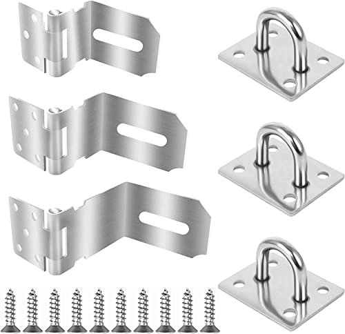 TOTSUN 3 PCS Stainless Steel Padlock Hasp 3/4/5 Inch Heavy Duty Hasp and Staple Sets Door Lock Bolt Security Hasp Locks and Latches Heavy Duty Door Clasp for Doors and Windows