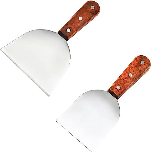 Plancha, spatola per barbecue, in acciaio inox, con manico in legno rivettato, paletta da bistecca in acciaio inox, per cucina, cibo per la pulizia, ristoranti