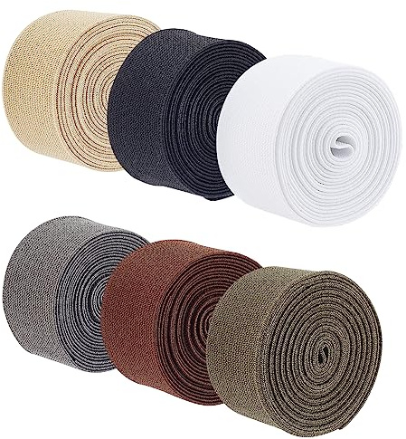 BENECREAT Cinta Coser Elástica Gruesa 6 Color, Cinta de Coser Tejida Elástica de Color de 30 mm de Ancho, Elástico Poliéster 12m para Coser Cinturones, Ropa Y Manualidades