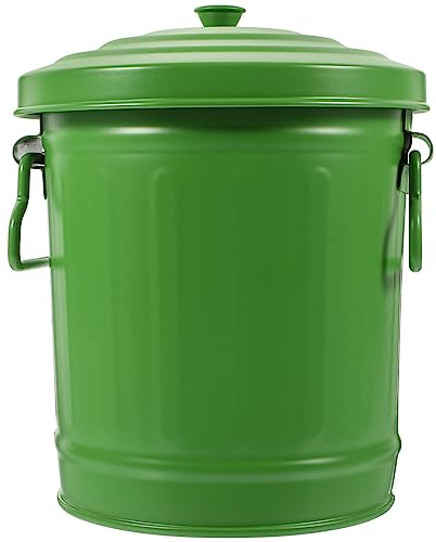 Alipis Bote De Basura Con Asa Mini Bote De Basura Pequeño Bote De Basura Contenedor De Compost De Cocina Cubo De Basura Con Tapa Taza De La Pluma Planchar Caja De Almacenaje Metal Oficina