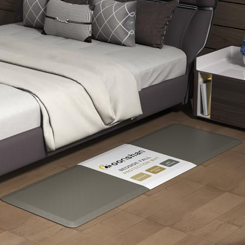 Moonshan Thicked Bedside Fall Mats for Elderly, Senior, Handicap Safety Protection Mat for Reducing Impact and Injury Risk Anti-Slip Material Beveled Edge - 71’’×24’’×0.7’’