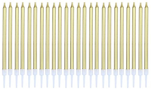 SHUBEIEUMI 24 Pezzi Candele per Torta di Compleanno, Candele di Compleanno Lunghe, Oro Candela di Compleanno per La Decorazione della Torta della Festa Nuziale di Compleanno