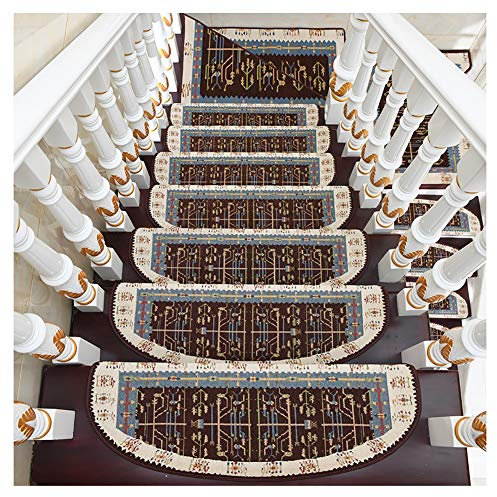 Teppich-Treppenstufen, rutschfeste Treppen-Teppichstufen, 5 Stück, Wendeltreppen-Stufenmatte, Treppenteppich, rutschfeste Stufenpolster, Schutzteppich für den Innenbereich, europäisches Muster (Farbe: