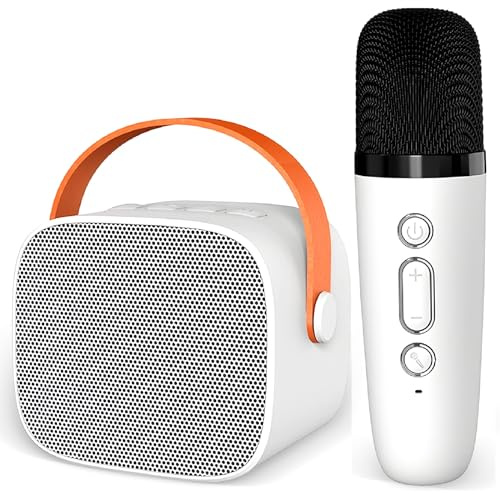 DYETUNY Karaoke Machine for Kids and Adult, Portable Bluetooth Speaker with Wireless Microphone, Clear & Loud Sound, Karaoke Microphone Toys Gifts for Girls 4, 5, 6, 7, 8, 9, 10 +Year Old (White)