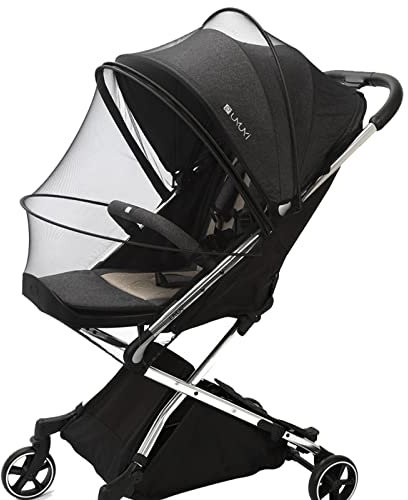 DERJDISF Mosquitera Carrito Bebe Universal,Respirable Red Antimosquitos Bebe con Cremallera,3D PVC Support Red Antiinsectos Malla Encriptada para Capazo,Silla de Paseo,Cuna de Viaje(Negro)