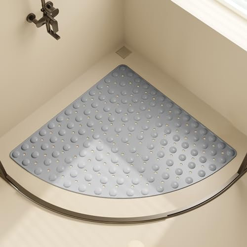 ForceRoute Duschmatte Eckdusche,Duschmatte rutschfest Halbrund,Mit SaugnäPfen,Mit AbflusslöChern,Weicher Textur,Anti Rutsch Und Abfluss,Ohne Zu Verstopfen,FüR Dusche Dreieckiges Badezimmer,Badewanne