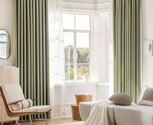 Musihy Thermovorhang mit Ösen, 96 x 214 cm Hellgrüne Fenster Gardinen mit Ösen zur Raumverdunkelung für Schlafzimmer