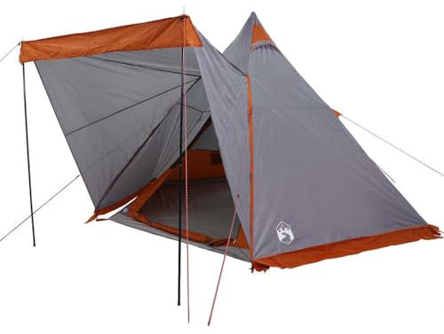 vidaXL Tipi-Familienzelt 6 Personen Grau Wasserdicht, Campingzelt, Gartenzelt, Wanderzelt, Zelt, wasserdichtes Zelt, tragbares Zelt, Outdoor Zelt