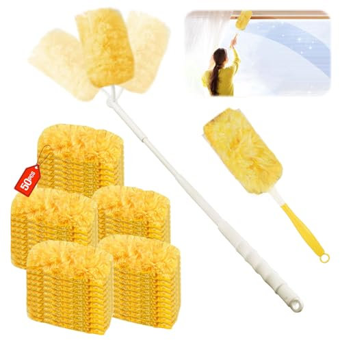 52 Stück für Swiffer Duster Staubmagnet Nachfüllpack Set,360° für Swiffer Staubwedel Teleskop Starterset, Staubwischer mit Teleskopstange, für Reinigung, Gegen Staub, Allergene, Tierhaare