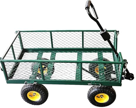 Heavy Duty Steel Mesh Portable Rolling Garden Yard Farm Dump Cart Utility Wagon Beach Trolley 180° Rotating Handle With 4 Pneumatic Wheels