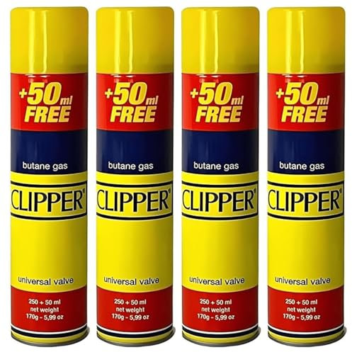 Luxtrous Genuine Clipper Gas - Universal Refill Fluid Lighters for BBQ and Cooking - 300ml Capacity (Pack of 4)
