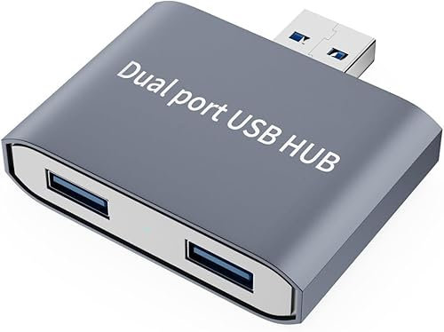 2-Port USB 3.0 Hub for Laptop, Dual USB Hub, Fast Data Transfer for Printer, Keyboard, Notebook 9 and USB Charging Cable (Gray)