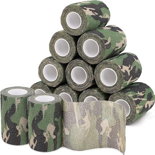 Camo Tapes,10 Rollen Tarnband Selbsthaftend Camouflage Tape Outdoor Tarnbandage Elastisches Dehnbares Kohäsives Tarnband für Jagdausrüstung,Gewehr,SLR-Kameraobjektiv,Schrotflinte,Teleskop