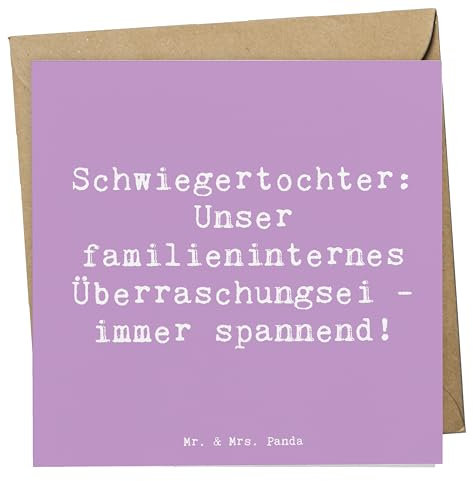 Mr. & Mrs. Panda Grußkarte Spruch Überraschungs-Schwiegertochter - Geschenk, faltkarte, Familie, Glückwunschkarte, Schwiegereltern, Spannung, Überraschung, Humor, anlasskarte, Freude, Beziehung