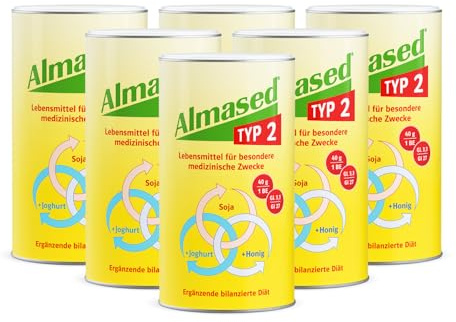 Almased Typ 2 Pulver zur Senkung des Blutzuckerspiegels und HbA1c-Wertes– 6x500g – 60 Portionen - ohne künstliche Zusätze– vegetarisch und glutenfrei