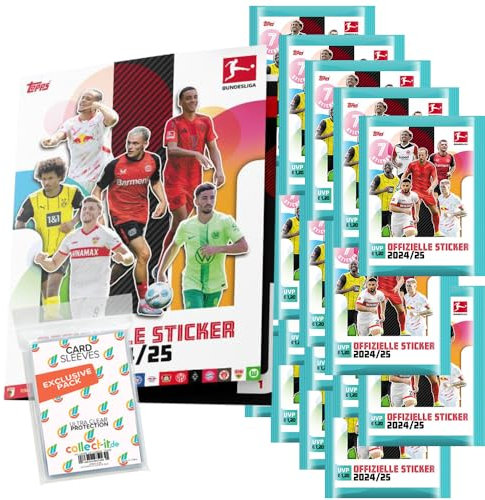 Bundle mit Topps Bundesliga Sammelsticker 2024/2025-1 Album + 20 Tüten+ exklusive collect-it Hüllen