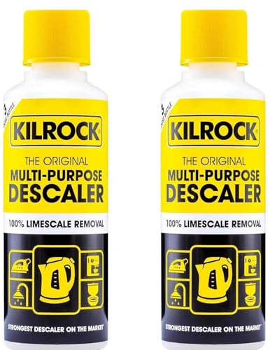 Kilrock Multi-Purpose Concentrated Descaler Liquid - 100% Limescale Removal for Kettles, Irons, Shower Heads, Coffee Makers, Toilet Bowls Yellow 2 Pack - 250ml 250ml (Pack of 2)
