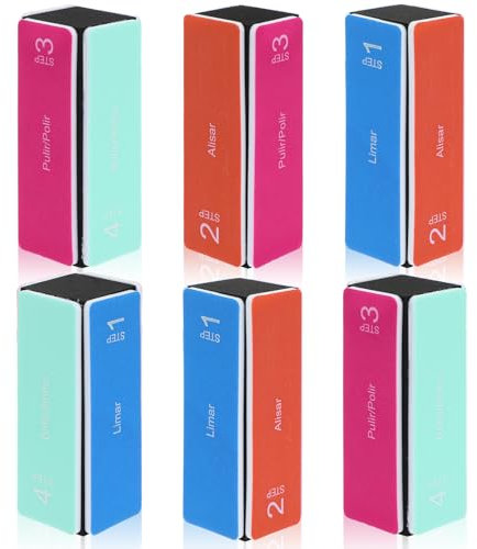 COMNICO 6 Stück Nagelpolierblock, Nagelfeilen Block, 4-stufig Entfernt Kanten und Erzeugt Sofort Einen Hochglanz Professionelle Nagelfeilen Polierer (Blau, Orange, Rosa, Grün, stück, 1, Körnung 80/80)