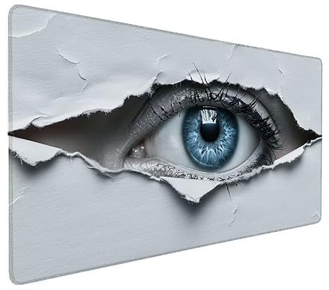 Blanco Alfombrilla Ratón XXL 1500x800x3mm Alfombrilla Ratón Ojo Mouse Pad Grande Gaming, Large Mousemat Antideslizante, Tapete Escritorio con Bordes Cosidos, para Jugadores, PC, Material Oficina I-1
