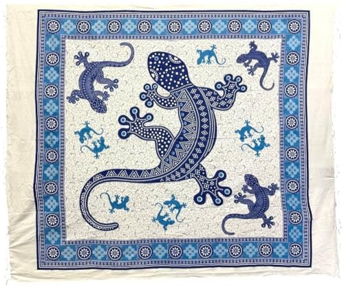 Seamar Großer Überwurf Geko 210 x 230 cm, 100 % Baumwolle, Sofaüberwurf mit Fransen Batik (weiß)