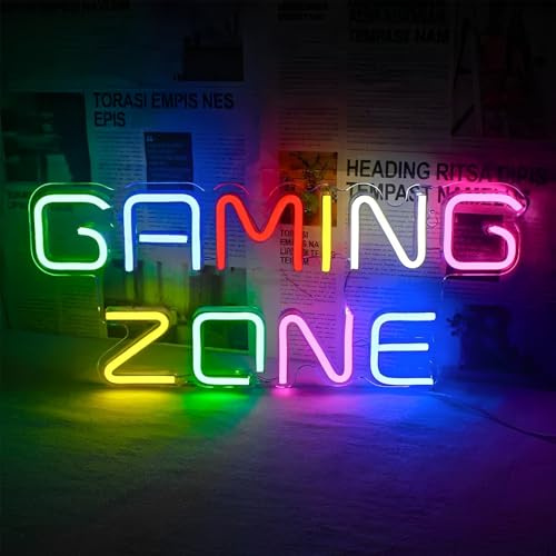 XPJBKC Gaming Zone Neon Sign, Colorful Led Gaming Neon Light Sign with Switch and Charging Cable, Decorative, for Game Room Decor, Play Area, Man Cave, Pub, Present for Teens, Friends, Boys
