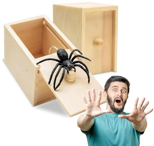 Smdbzda 2 Stück Spinne Streich Box, Spinne in Box, Holz Prank Spider Scare Box, Streich Spinne Scare Box, Spinnen Prank Box, Holz Streich Spinne, für Kinder Erwachsene Halloween Party Favors Gifts