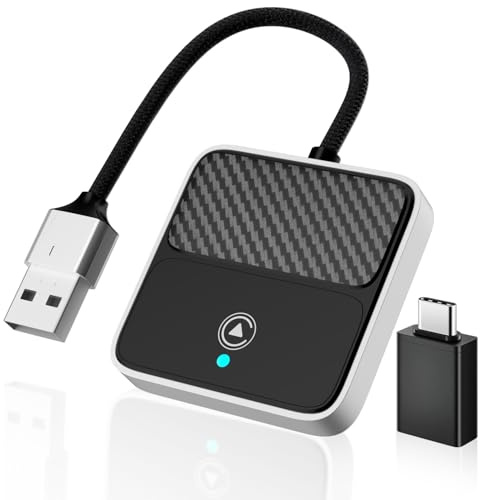 CarPlay Wireless Adapter, Umwandlung von Kabelgebunden zu Kabellos mit USB/Type-C, Plug & Play, Apple CarPlay Wireless Adapter für iPhone 6+, iOS 10+, für Autos ab 2017, Stabile Verbindung