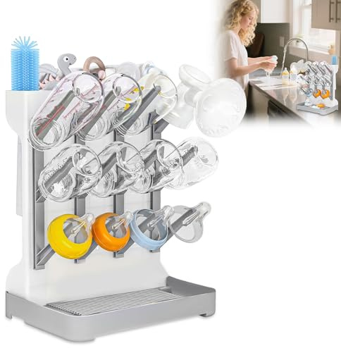 HOVCEH Trockenständer Babyflaschen, Abtropfgestell Babyflaschen mit Abtropfschale, Großer Flaschenhalter Baby zum Abtropfen, Baby Bottle Drying Rack für Babyflaschensaugern,Bechern, Zubehör