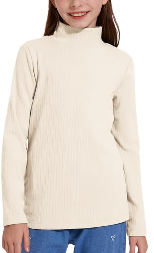 WOWENY Thermo Camicia Bambini Sottocamicia Ragazzi Felpa Top Caldo Costine Maglia Dolcevita Bambina Thermoshirt Manica Lunga per Inverno 5-14 Anni, beige., 110-128