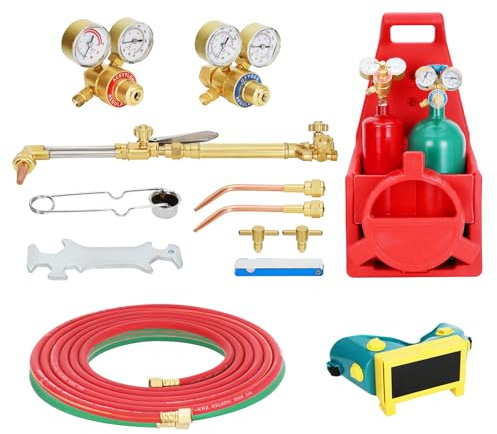 MIU-1516 Portable Oxygen Acetylene Torch Kit with Gas Tank, Professional Brazing Welding Cutting Torch Set Durable Metal ABS Design with Gauge Ideal for DIY Welding Projects and Metalwork