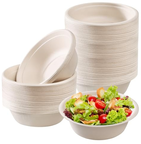 SUNOYA Suppenschalen, 100 Stück Pappschüsseln, Pappschalen, Braun Zuckerrohrschalen Bagasse Schalen für Party Picknick Grill Sommer Salat Dessert Suppenteller, Wärmeisolierung Langlebige, 500ml
