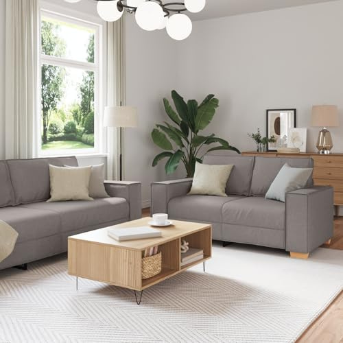 WEMYUFURN Modernes Sofaset in Taupe mit Sessel, Zweisitzer und Dreisitzer für Wohnzimmer und Büro - Atmungsaktive Polsterung und robuster Stahlrahmen - Bequeme Sitzgelegenheit