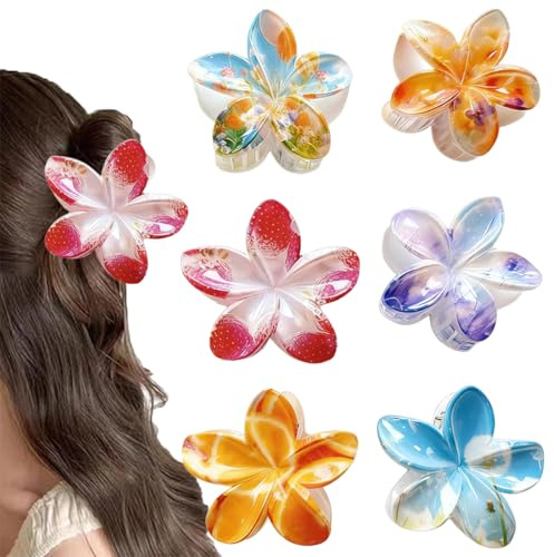 EJRUP 6 PCS Pinces à Cheveux Frangipani Plusieurs Motifs Pinces à Fleurs Mignons Accessoires Cheveux pour Filles,Cadeau Femme,Pince Cheveux,Pince Cheveux Fleur