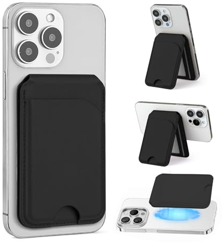 FiitCASE für Magsafe Wallet, 5 Kartenhalter, RFID-Schutz, für Magsafe Geldbörse mit Ständer, Magnetisches Wallet für iPhone 17/16/15/14/13/12-Serie, Aus Premium-Kunstleder (Schwarz)