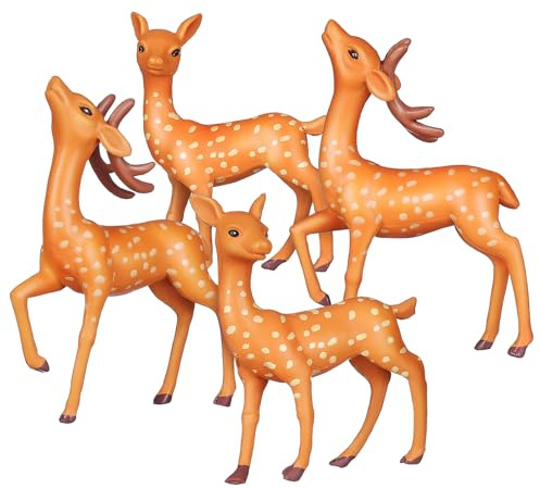 Abaodam Mini Statuine di Cervo da Tavolo in PVC Set 4 Pezzi Decorazioni Micro Giardino e Torta Figure di Animali Adorabili per Casa delle Bambole e Scrivania