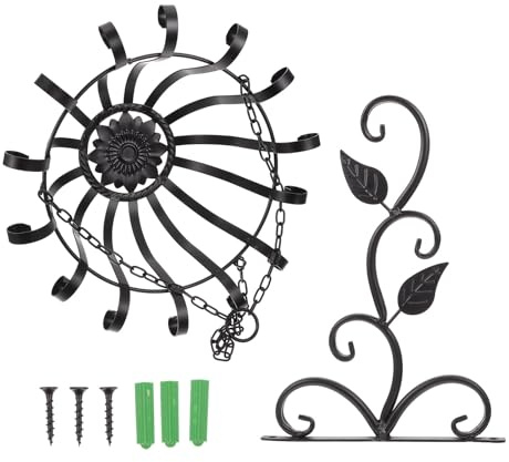 Generico Cesto Portafiori Sospeso in Ferro con Supporto Nero, Fioriera da Parete Decorativa per Interni ed Esterni, Salvaspazio per Giardino, Balcone e Casa, Resistente e Facile