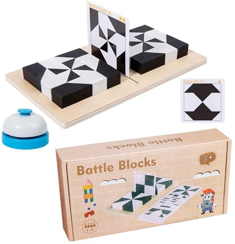 Block Puzzle Battle Blocks - Pusselspel, pedagogiska församlingspussel Byggstensspel, med 32 byggstenar | 40 utmaningskort och klocka, geometrisk form