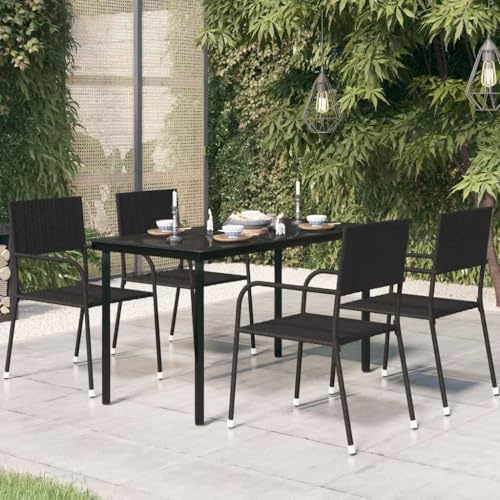 HGBNMER Black Powder-Coated Steel and Glass Garden Dining Table with Design Dining for 6 Seats, Sleek Rectangular Frame for Outdoor Patio Balcony Meals Family Friends