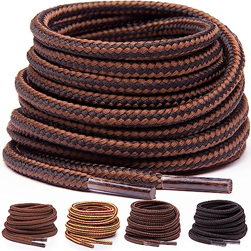 Miscly Lacets ronds pour bottes [3 Paires] Lacets renforcés et ultra résistants pour Bottes, Bottines, Chaussures de sécurité ou de travail, Chaussures de marche - Ø 5 mm (114 cm, Noir et brun)