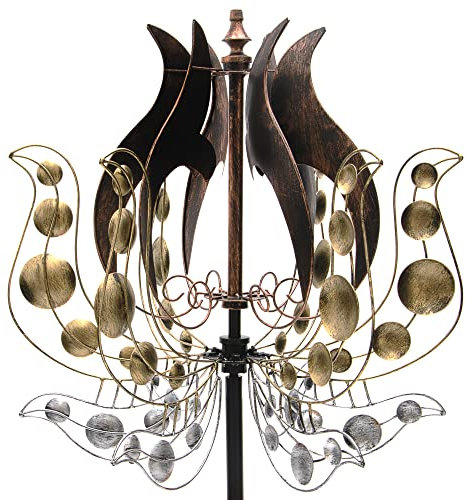 HAFIX Windrad Windlotus 3D Optik Ø60cm. Windspiel für den Garten aus Metall. Windmühle mit Höhenverstellung dekorativ einzigartiger Blickfänger, wetterfest & UV-beständig in Gold & Silber H: 177cm.