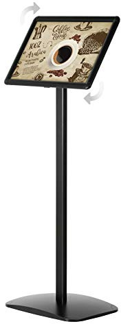 DISPLAY SALES Infoständer schwarz DIN A4 (210 x 297 mm) mit Rondoecken. Design Informationsständer (1 m Höhe). Rostfreie Aluminium Fußplatte | Attraktiver Infohalter für Hoch-/Querformat Einsatz