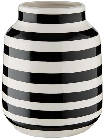 BUTLERS Keramik Vase mit Streifen in Schwarz und Weiß -Malika- charmante Dekoration für Wohnzimmer und Tischdeko | Blumenvase für Tulpen, Rosen, Pampasgras oder Trockenblumen
