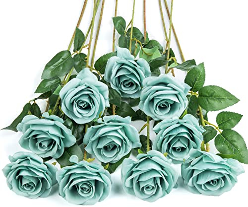 DuHouse Künstliche Rosen aus Seide, 10 Stück, für Hochzeits-Arrangements, Tafelaufsatz, Party, Heimdekoration (Dunkelblau) | Rosenstrauß mit langen Stielen für Arrangement, Hochzeit, Tafelaufsatz, Party, Zuhause, Küche