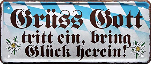 schilderkreis24 - Blechschilder Lustiger Bayern Spruch bayerisch “Grüss Gott.“ Deko Humor Dialekt Türschild bayrisch München Metallschild Schild Witziges Geschenkidee 28x12 cm