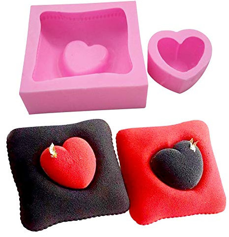 WonDerfulC Heart-Shaped Pillow Fondant Cake Molds DIY Soap Candle Silicone Mould 3D Love Baking Tools for Cake Decoration, Gum Paste, Polymer Clay, Sugar Craft