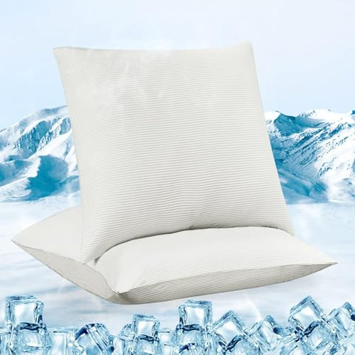 Luxear kühlender Kissenbezug 2er Kopfkissenbezug elastisch 80x80cm-Hellweiß