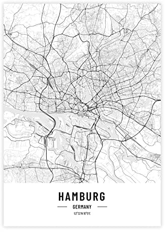 Petra Pan Städteposter Hamburg in schwarz-weiß · Wandbild mit Stadtplan · DIN A4 (21x29,7cm) · als Dekoration oder Geschenkidee · Var. C